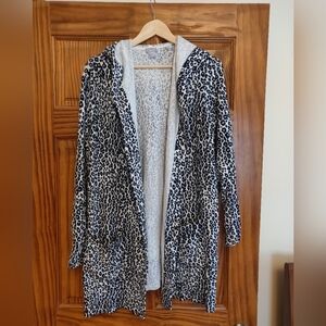 Chico's Animal Print Open Front Hoodie Cardigan